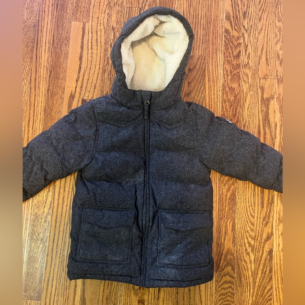 Petit Bateau kids winter jacket, dark grey, size 104.